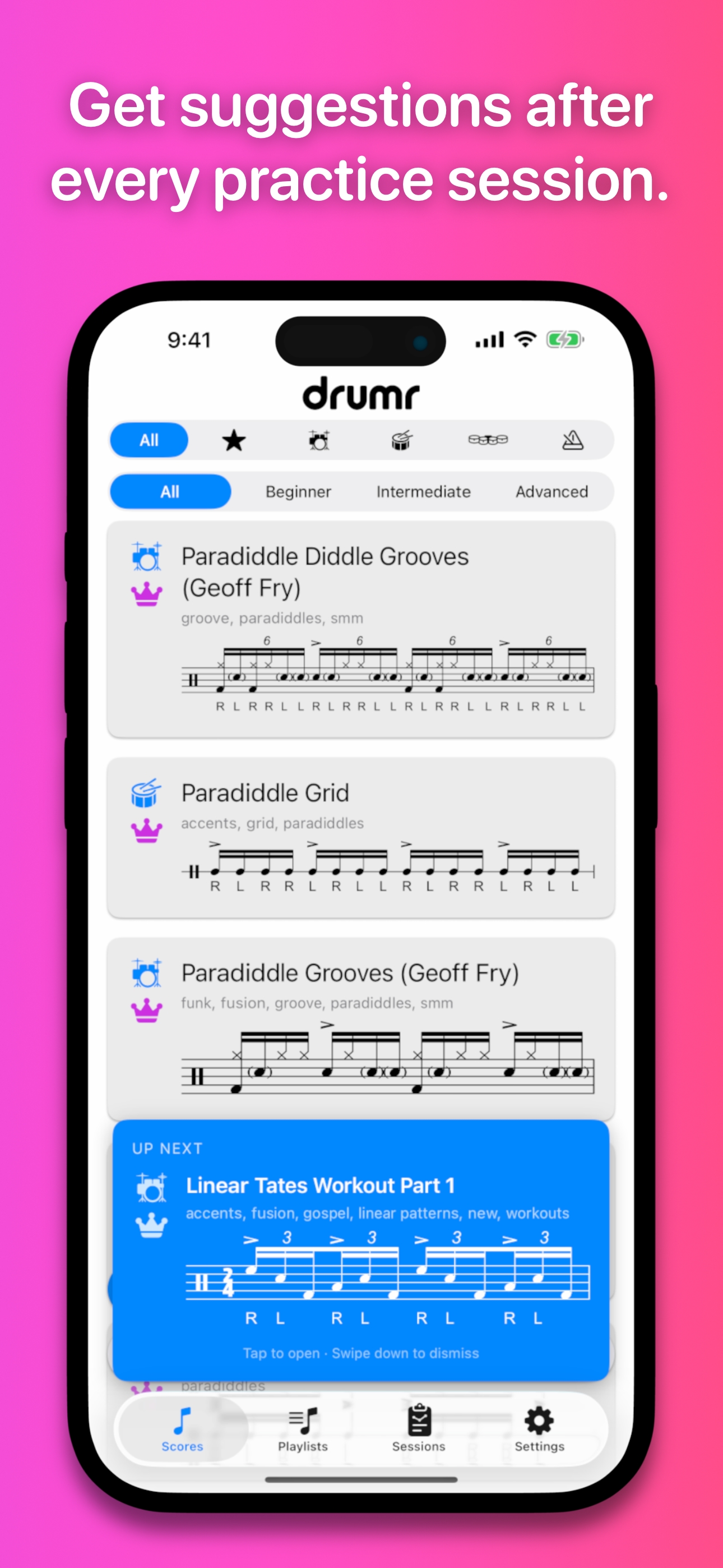 Drumr on iPhone - Progress tracking